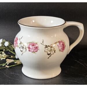 Vintage Homer Laughlin China Cream Pitcher Pink Flowers Gold Flourish RARE